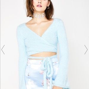 Sugar Thrillz Saintly Sassy Wrap Sweater in blue